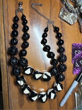 Black Geometric Bead Statement Necklace - 12 inches weight is almost a pound